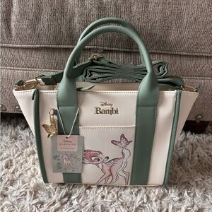 Disney Bambi Tote Bag Green and Cream White with Gold Accents BRAND NEW